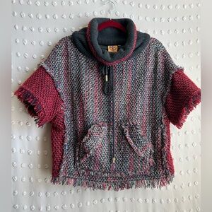 Tory Burch Wool Blend Tweed Color‎ Block Turtle Neck Short Sleeve Sweater Sz S